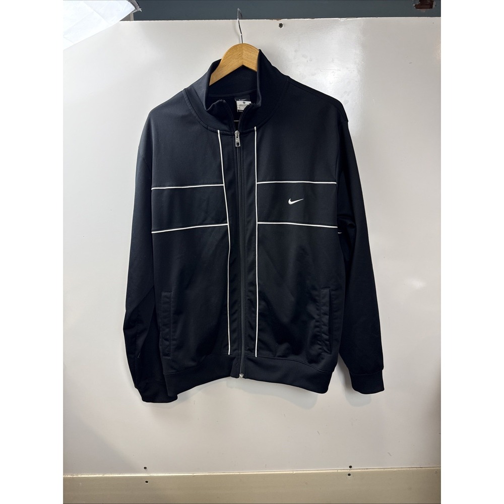 Vintage Nike Men's Full Zip Track Jacket Black White Piping Y2K XL 362922-011